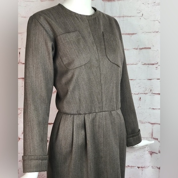 VINTAGE SAINT LAURENT PARIS RIVE GAUCHE Taupe knee length dress Size Large - Picture 7 of 15